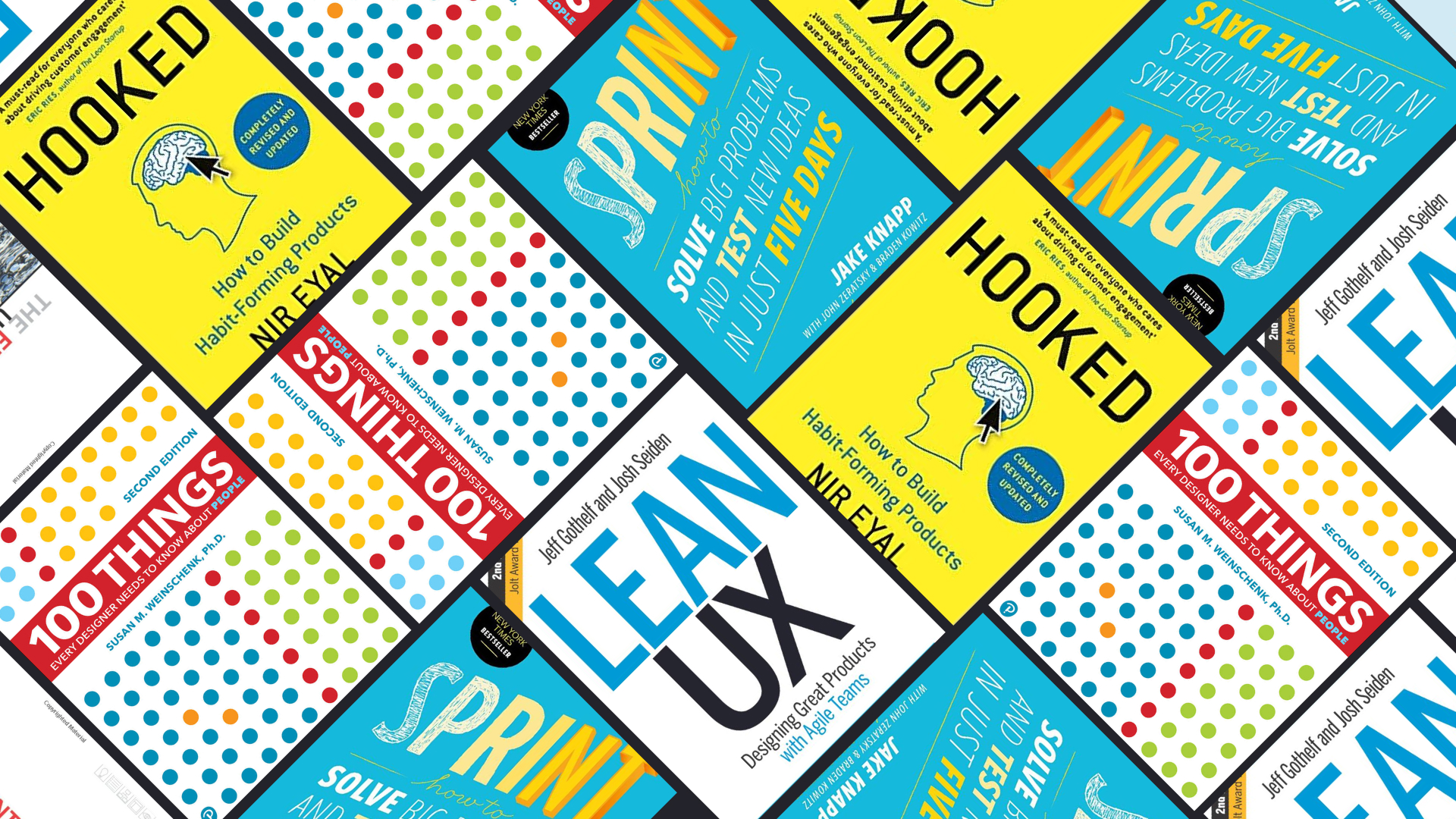 Header image depicting various books mentioned in "Top 4 Best Books for UX Design Beginners" article